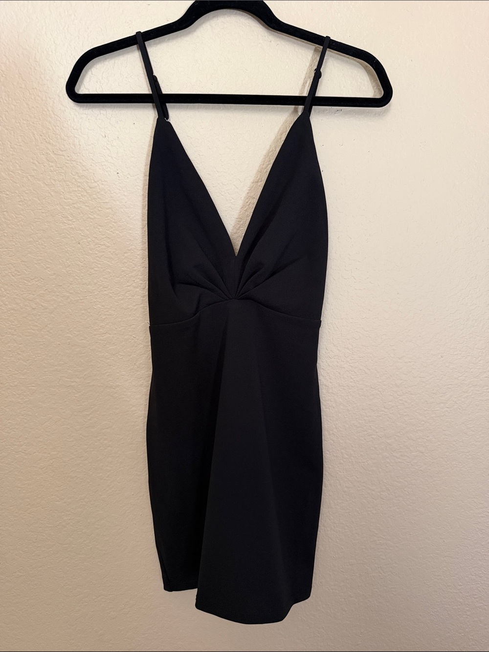 Lulu's Black Mini Dress with Twist Front V-Neck- Medium